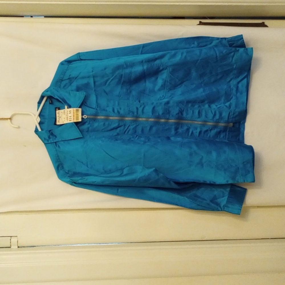 Turquoise satin jacket, size L, Accelerator, front zipper